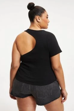 GOOD AMERICAN ASYMMETRICAL OPEN BACK TEE | BLACK001 Tops