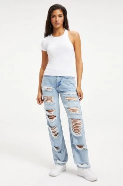 GOOD AMERICAN ASYMMETRICAL OPEN BACK TEE | WHITE001