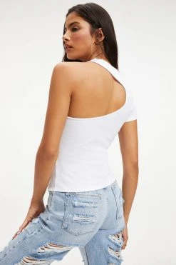GOOD AMERICAN ASYMMETRICAL OPEN BACK TEE | WHITE001