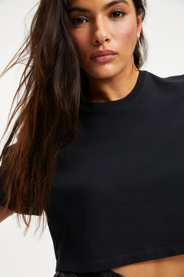 Best deal 🧨 GOOD AMERICAN CROPPED TEE | BLACK001 Tees & Tops ✨ 5 GOOD AMERICAN CROPPED TEE | BLACK001 Tees & Tops