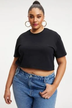 Best deal 🧨 GOOD AMERICAN CROPPED TEE | BLACK001 Tees & Tops ✨ 18 GOOD AMERICAN CROPPED TEE | BLACK001 Tees & Tops