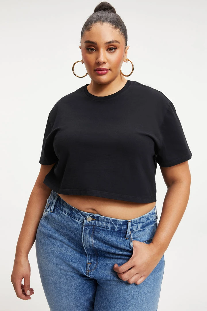 Best deal 🧨 GOOD AMERICAN CROPPED TEE | BLACK001 Tees & Tops ✨ 8 GOOD AMERICAN CROPPED TEE | BLACK001 Tees & Tops