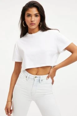 GOOD AMERICAN Tees & Tops CROPPED TEE | WHITE001