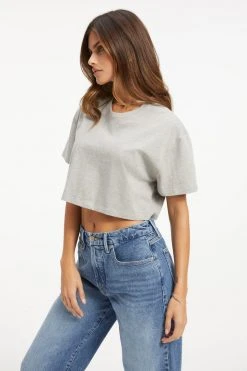 GOOD AMERICAN Tees & Tops CROPPED TEE | HEATHER GREY001