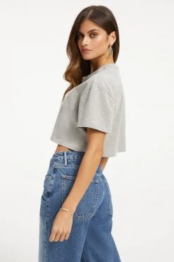 GOOD AMERICAN Tees & Tops CROPPED TEE | HEATHER GREY001