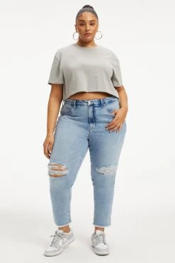 GOOD AMERICAN Tees & Tops CROPPED TEE | HEATHER GREY001