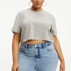 GOOD AMERICAN Tees & Tops CROPPED TEE | HEATHER GREY001