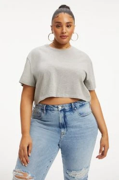 GOOD AMERICAN Tees & Tops CROPPED TEE | HEATHER GREY001