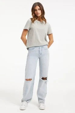 GOOD AMERICAN CLASSIC CREW NECK | HEATHER GREY001 Tees & Tops