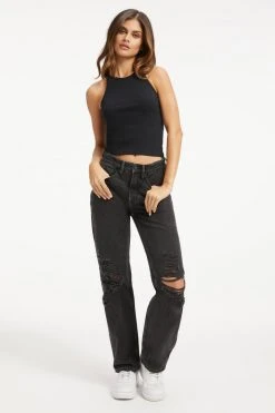 GOOD AMERICAN Tees & Tops FITTED RIBBED TANK | BLACK001