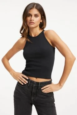 GOOD AMERICAN Tees & Tops FITTED RIBBED TANK | BLACK001