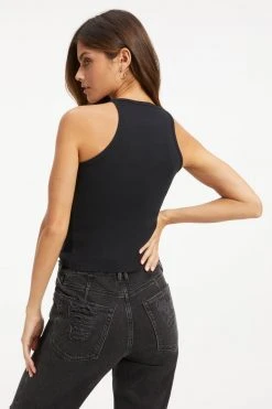 GOOD AMERICAN Tees & Tops FITTED RIBBED TANK | BLACK001