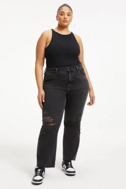 GOOD AMERICAN Tees & Tops FITTED RIBBED TANK | BLACK001