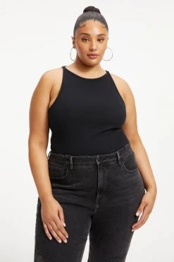 GOOD AMERICAN Tees & Tops FITTED RIBBED TANK | BLACK001