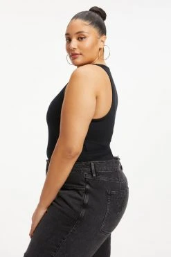 GOOD AMERICAN Tees & Tops FITTED RIBBED TANK | BLACK001