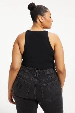 GOOD AMERICAN Tees & Tops FITTED RIBBED TANK | BLACK001