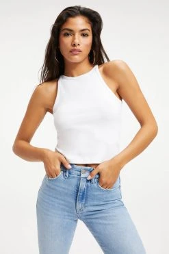 GOOD AMERICAN Tees & Tops FITTED RIBBED TANK | WHITE001