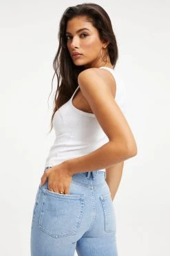 GOOD AMERICAN Tees & Tops FITTED RIBBED TANK | WHITE001