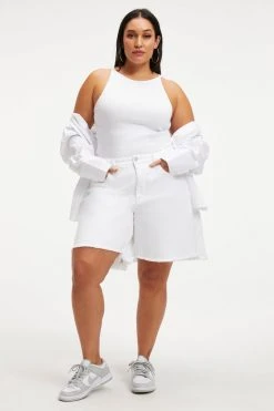 GOOD AMERICAN Tees & Tops FITTED RIBBED TANK | WHITE001