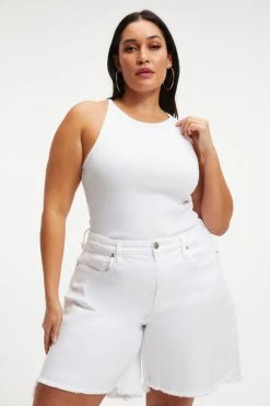 GOOD AMERICAN Tees & Tops FITTED RIBBED TANK | WHITE001