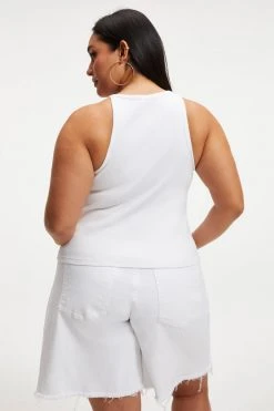 GOOD AMERICAN Tees & Tops FITTED RIBBED TANK | WHITE001