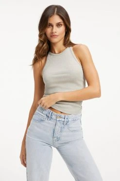GOOD AMERICAN Tees & Tops FITTED RIBBED TANK | HEATHER GREY001