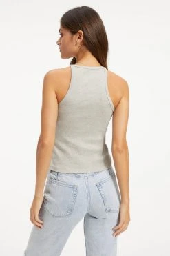 GOOD AMERICAN Tees & Tops FITTED RIBBED TANK | HEATHER GREY001