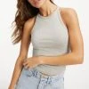 GOOD AMERICAN Tees & Tops FITTED RIBBED TANK | HEATHER GREY001