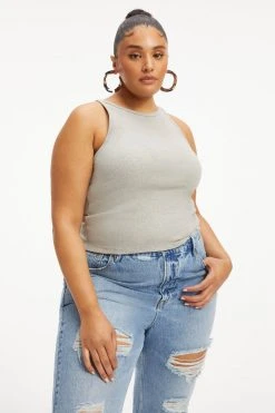 GOOD AMERICAN Tees & Tops FITTED RIBBED TANK | HEATHER GREY001