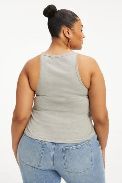 GOOD AMERICAN Tees & Tops FITTED RIBBED TANK | HEATHER GREY001