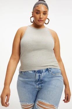 GOOD AMERICAN Tees & Tops FITTED RIBBED TANK | HEATHER GREY001
