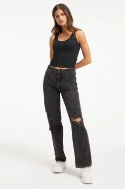 GOOD AMERICAN FITTED SCOOP NECK TANK | BLACK001