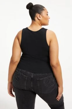 GOOD AMERICAN FITTED SCOOP NECK TANK | BLACK001
