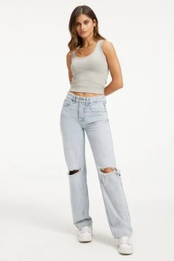 GOOD AMERICAN Tees & Tops FITTED SCOOP NECK TANK | HEATHER GREY001