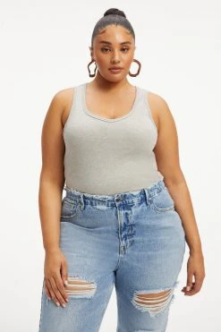 GOOD AMERICAN Tees & Tops FITTED SCOOP NECK TANK | HEATHER GREY001