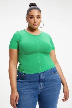 GOOD AMERICAN SO SOFT SCULPTED TEE | SUMMER GREEN002