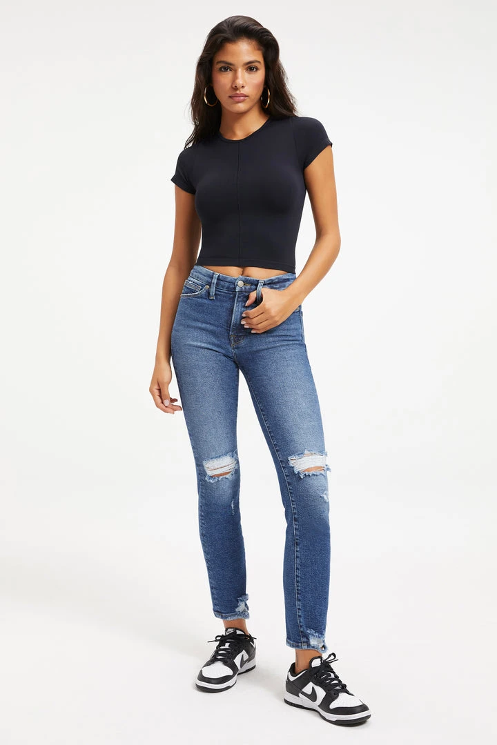 Promo ❤️ GOOD AMERICAN SO SOFT SCULPTED TEE | BLACK001 ⌛ 2 GOOD AMERICAN SO SOFT SCULPTED TEE | BLACK001