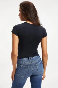 Promo ❤️ GOOD AMERICAN SO SOFT SCULPTED TEE | BLACK001 ⌛ 18 GOOD AMERICAN SO SOFT SCULPTED TEE | BLACK001