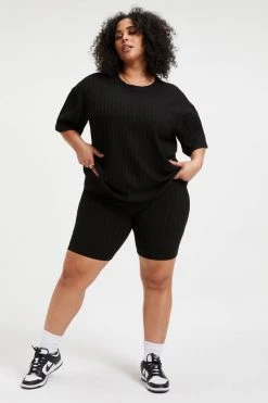 Hot Sale ⌛ GOOD AMERICAN Tees & Tops RIBBED BOYFRIEND TEE | BLACK001 ✔️ 17 GOOD AMERICAN Tees & Tops RIBBED BOYFRIEND TEE | BLACK001