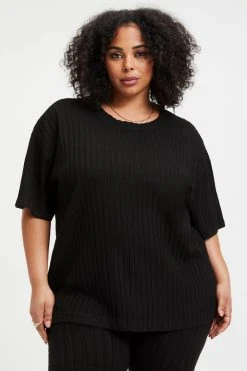 Hot Sale ⌛ GOOD AMERICAN Tees & Tops RIBBED BOYFRIEND TEE | BLACK001 ✔️ 16 GOOD AMERICAN Tees & Tops RIBBED BOYFRIEND TEE | BLACK001