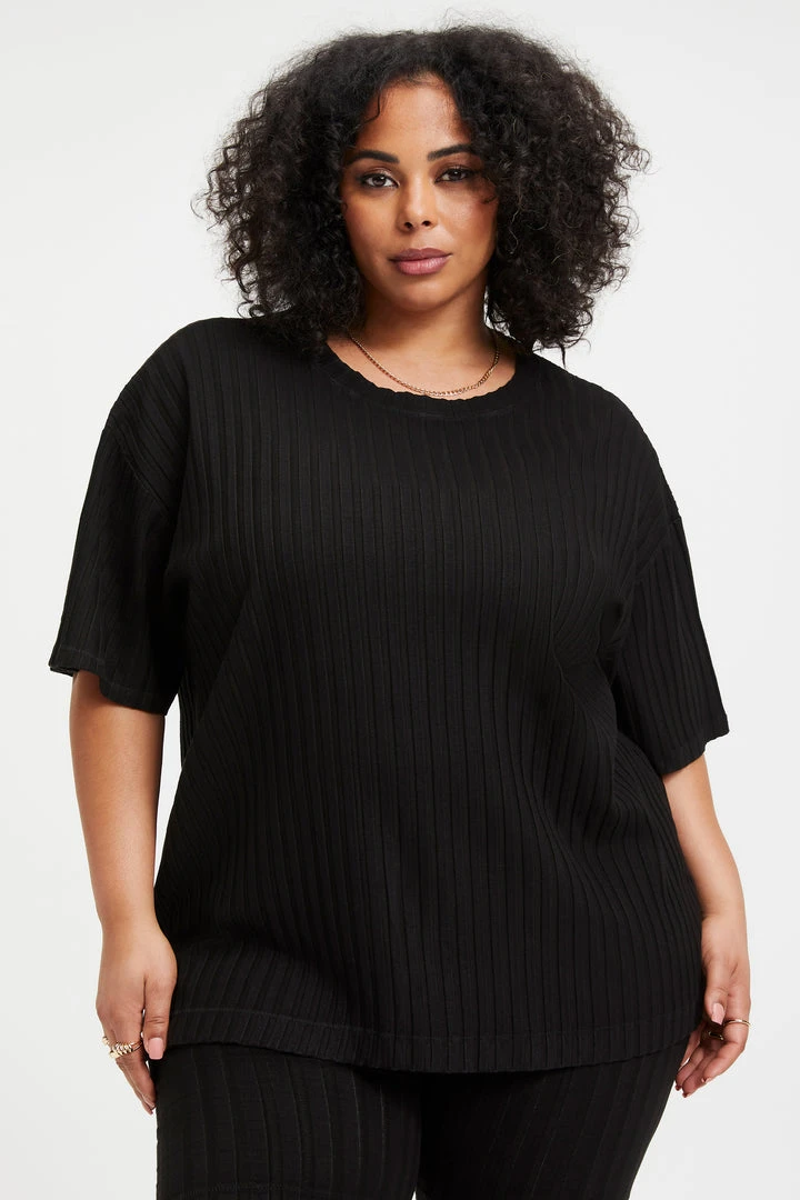 Hot Sale ⌛ GOOD AMERICAN Tees & Tops RIBBED BOYFRIEND TEE | BLACK001 ✔️ 6 GOOD AMERICAN Tees & Tops RIBBED BOYFRIEND TEE | BLACK001