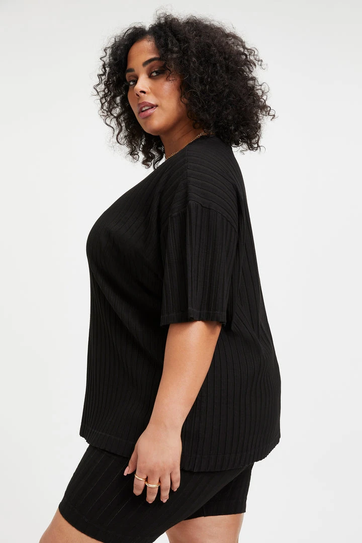 Hot Sale ⌛ GOOD AMERICAN Tees & Tops RIBBED BOYFRIEND TEE | BLACK001 ✔️ 8 GOOD AMERICAN Tees & Tops RIBBED BOYFRIEND TEE | BLACK001