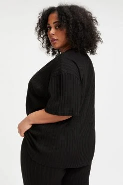 Hot Sale ⌛ GOOD AMERICAN Tees & Tops RIBBED BOYFRIEND TEE | BLACK001 ✔️ 19 GOOD AMERICAN Tees & Tops RIBBED BOYFRIEND TEE | BLACK001