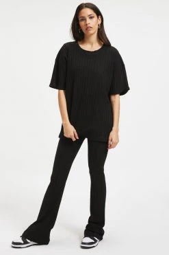 GOOD AMERICAN Tees & Tops RIBBED BOYFRIEND TEE | BLACK001