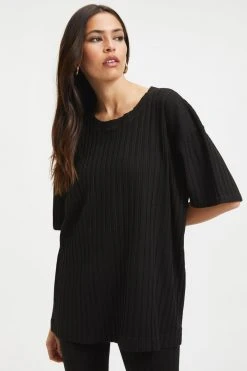 GOOD AMERICAN Tees & Tops RIBBED BOYFRIEND TEE | BLACK001