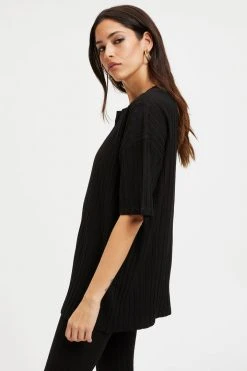 Hot Sale ⌛ GOOD AMERICAN Tees & Tops RIBBED BOYFRIEND TEE | BLACK001 ✔️ 13 GOOD AMERICAN Tees & Tops RIBBED BOYFRIEND TEE | BLACK001