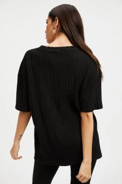 Hot Sale ⌛ GOOD AMERICAN Tees & Tops RIBBED BOYFRIEND TEE | BLACK001 ✔️ 14 GOOD AMERICAN Tees & Tops RIBBED BOYFRIEND TEE | BLACK001