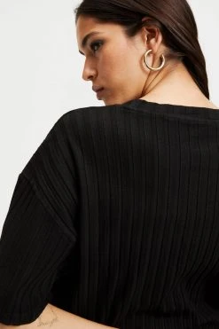 Hot Sale ⌛ GOOD AMERICAN Tees & Tops RIBBED BOYFRIEND TEE | BLACK001 ✔️ 15 GOOD AMERICAN Tees & Tops RIBBED BOYFRIEND TEE | BLACK001