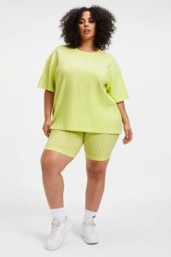 GOOD AMERICAN Tees & Tops RIBBED BOYFRIEND TEE | KEY LIME001