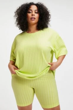 GOOD AMERICAN Tees & Tops RIBBED BOYFRIEND TEE | KEY LIME001